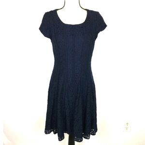 Sandra Darren dress black lace eyelet fitted cocktail dress 10 m party evening